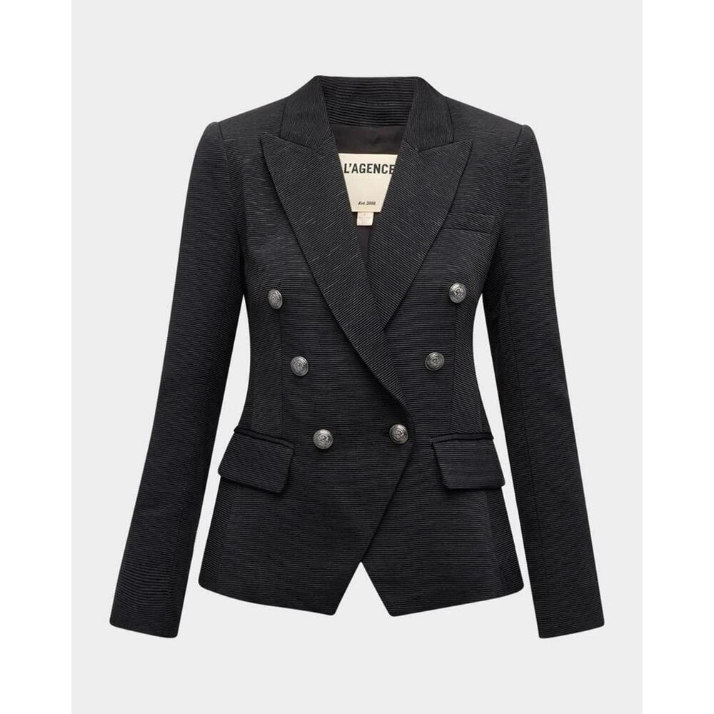 NEW L'AGENCE Kenzie Double Breasted Blazer in Black Sz 2 #SJ2614
